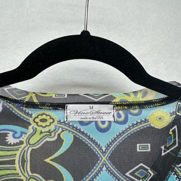 Vine Street Top Womens Sz M Floral Paisley Sheer Mesh 3/4 Sleeve Black Green - Picture 7 of 11